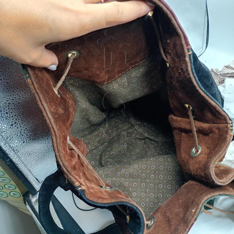 BORSA A SECCHIELLO VERDE NERO ROSSO SCAMOSCIATO | Mercatino dell'Usato Burolo 3