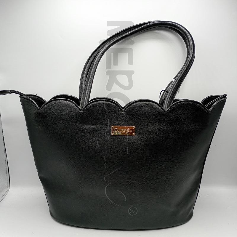 BORSA CAMOMILLA NERA ECOPELLE PERLINE BIANCHE RILIEVO | Mercatino dell'Usato Burolo 2