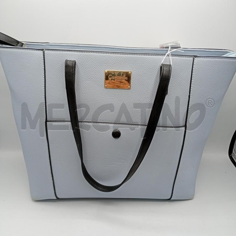 BORSA DONNA CAMOMILLA AZZURRA FINTAPELLE MANICI NERI | Mercatino dell'Usato Burolo 1