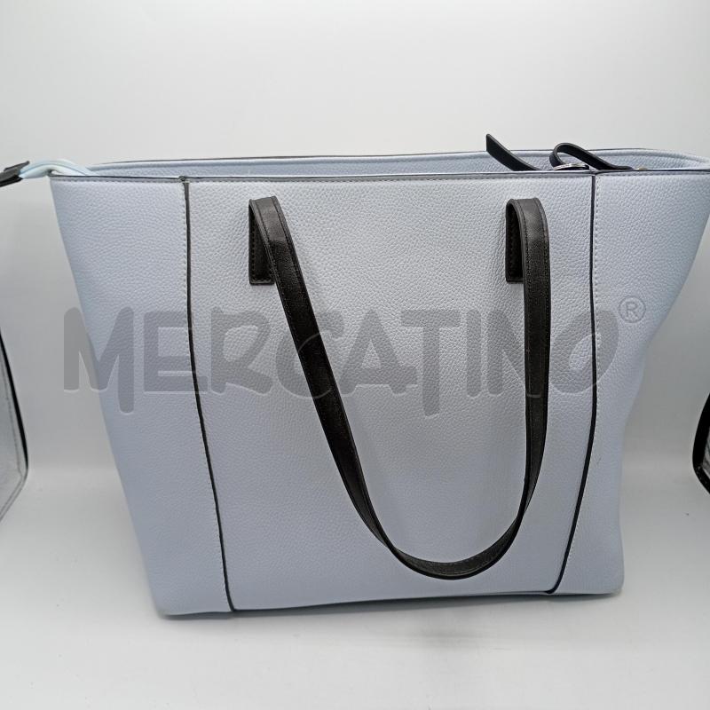 BORSA DONNA CAMOMILLA AZZURRA FINTAPELLE MANICI NERI | Mercatino dell'Usato Burolo 2