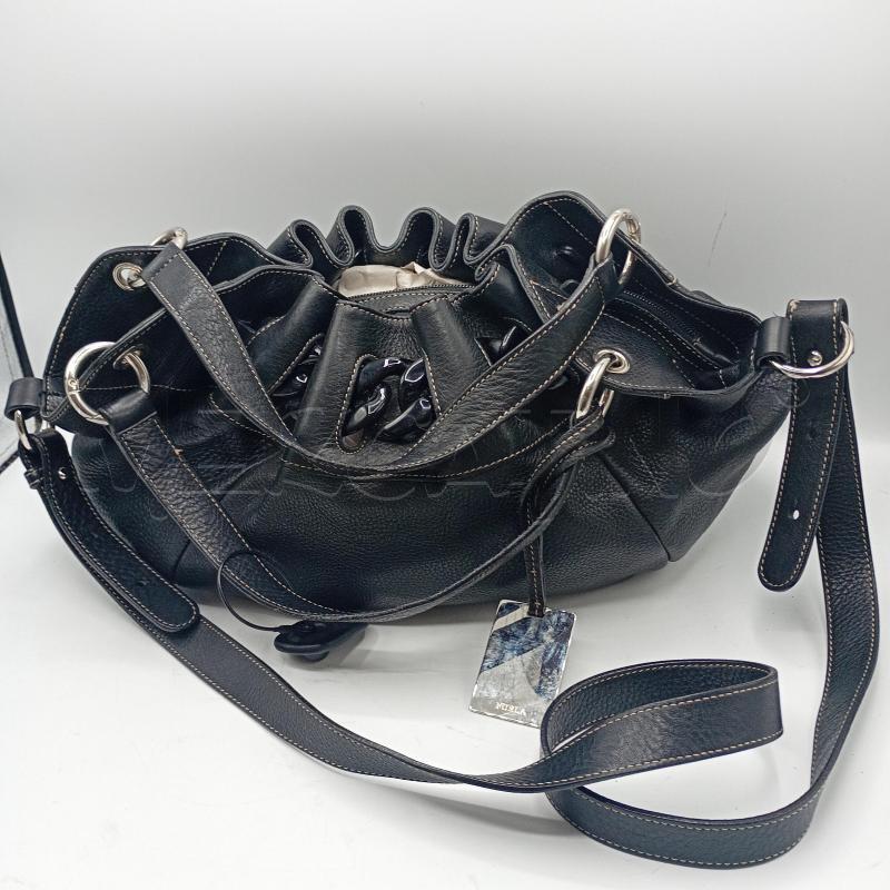 BORSA DONNA FURLA NERA ARRUFFATA MANICI E TRACOLLA | Mercatino dell'Usato Burolo 1