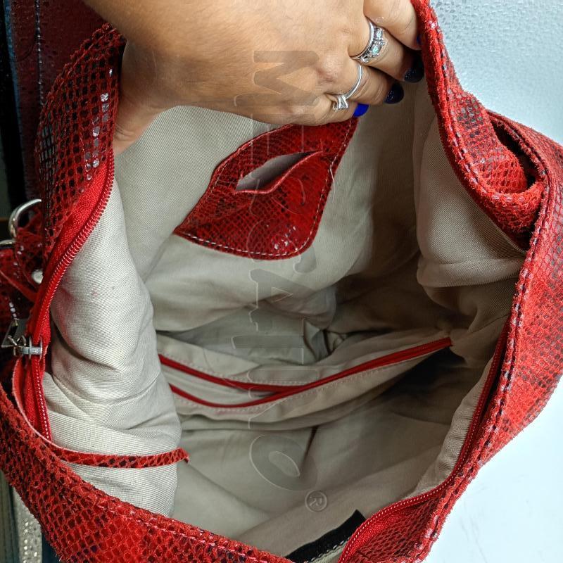 BORSA DONNA PELLE ROSSA PITONATA CON FRANGETTE | Mercatino dell'Usato Burolo 3