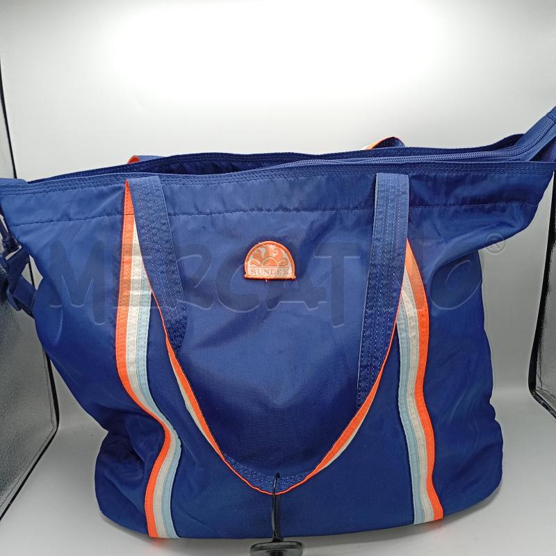 BORSA SUNDEX BLU IN TELA RIGHE AZZURRO ARANCIONE BIANCO | Mercatino dell'Usato Burolo 1