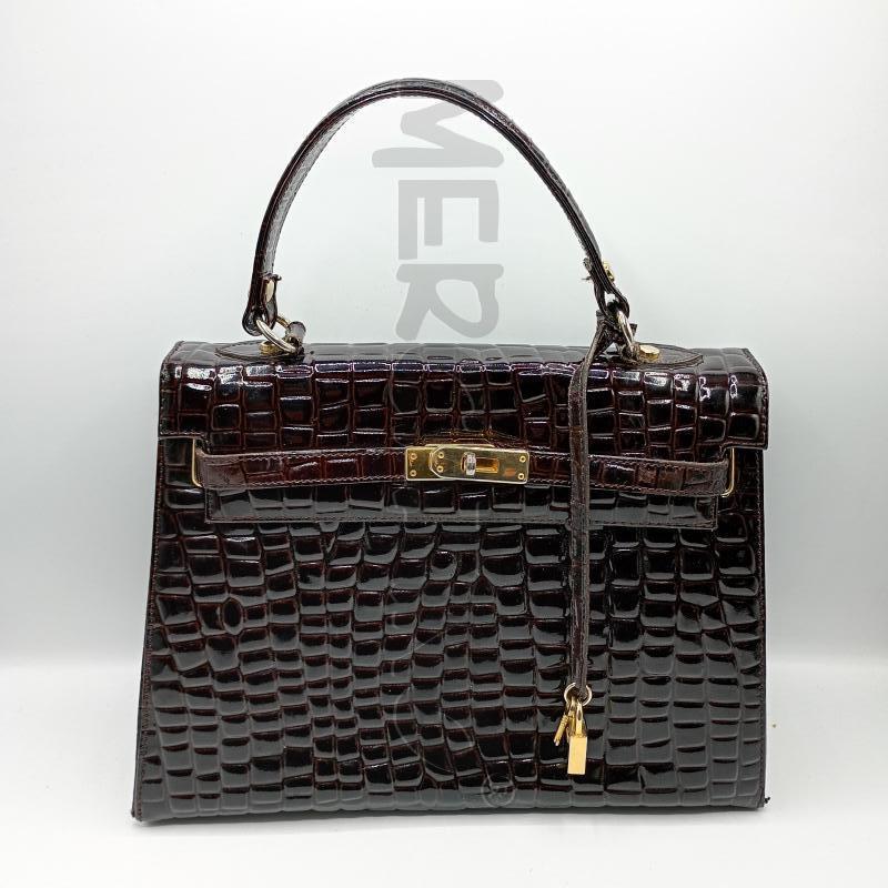 BORSETTA DONNA IN PELLE MARRONE STAMPA COCCO HARDWARE DORATI TIPO KELLY | Mercatino dell'Usato Burolo 1