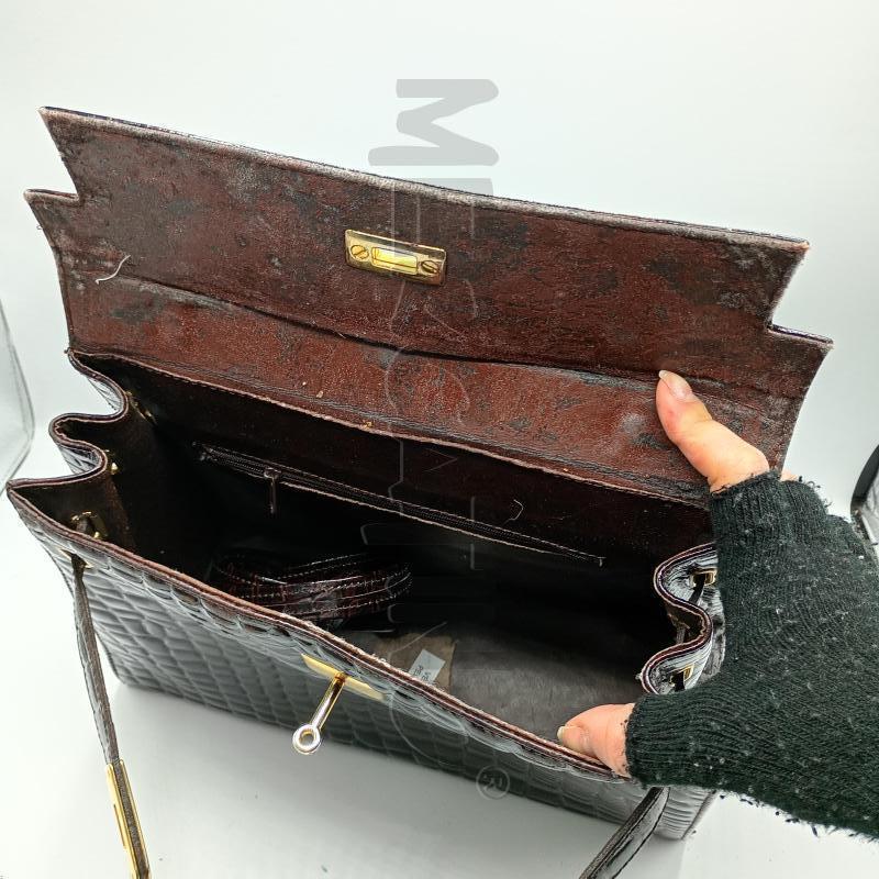 BORSETTA DONNA IN PELLE MARRONE STAMPA COCCO HARDWARE DORATI TIPO KELLY | Mercatino dell'Usato Burolo 3