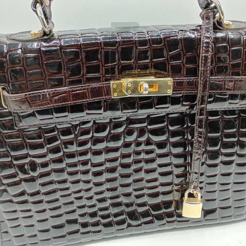 BORSETTA DONNA IN PELLE MARRONE STAMPA COCCO HARDWARE DORATI TIPO KELLY | Mercatino dell'Usato Burolo 4
