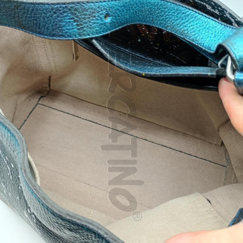 BORSETTA IN PELLE BLU GRAFFITI  | Mercatino dell'Usato Burolo 3