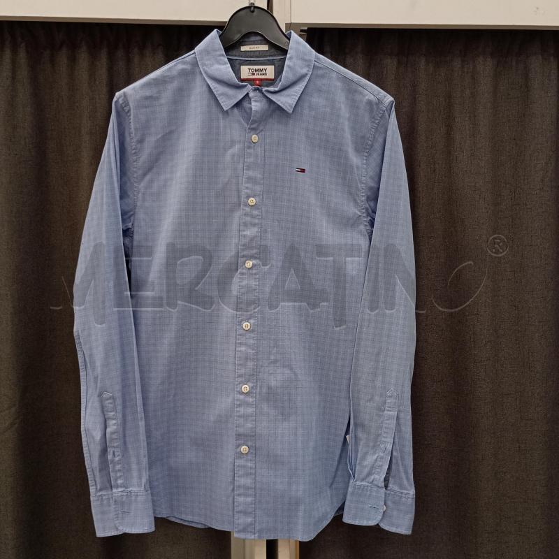 CAMICIA UOMO TOMMY JEANS BLU QAUDRI RIGHE BIANCHE | Mercatino dell'Usato Burolo 1