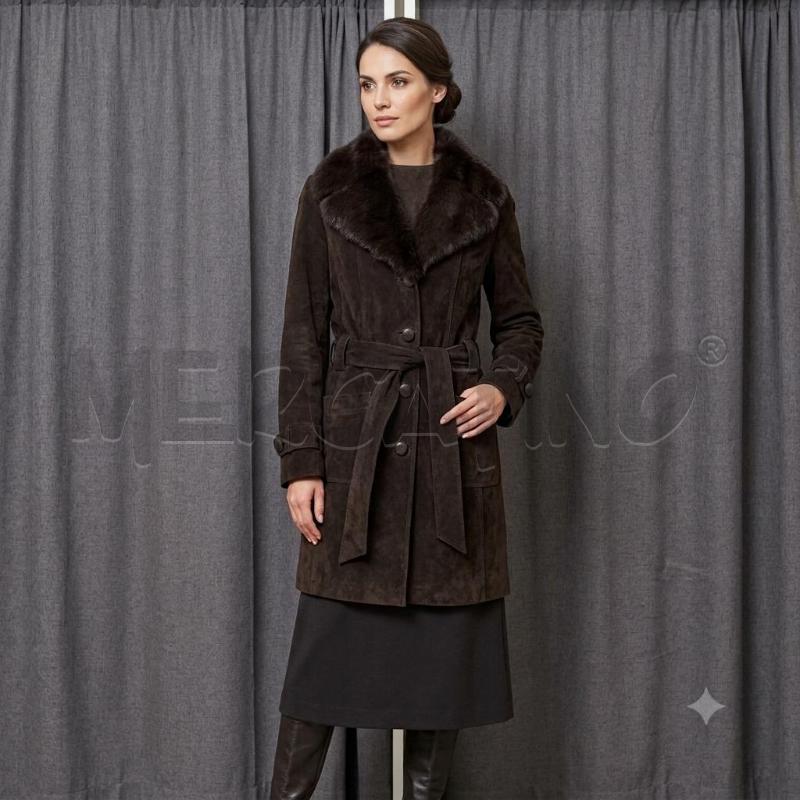 CAPPOTTO UOMO OAKWOOD MARRONE SCAMOSCIATO PELLICCIO AL COLLETTO CINTURINO | Mercatino dell'Usato Burolo 1