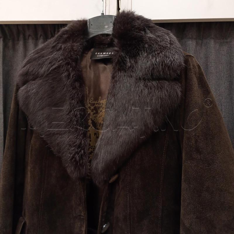 CAPPOTTO UOMO OAKWOOD MARRONE SCAMOSCIATO PELLICCIO AL COLLETTO CINTURINO | Mercatino dell'Usato Burolo 2