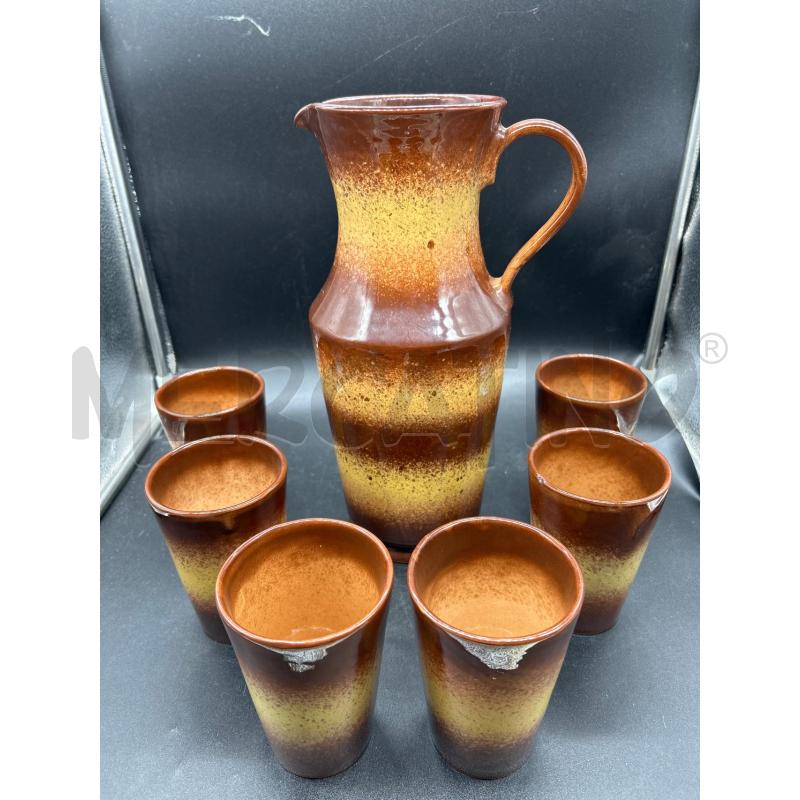 CARAFFA COTTO MARRONE GIALLO + 6 BICCHIERI | Mercatino dell'Usato Burolo 1
