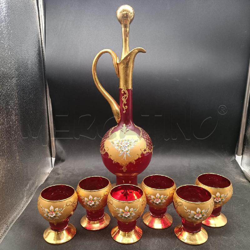 CARAFFA + 6 BICCHIERINO VETRO ROSSO DORATO | Mercatino dell'Usato Burolo 1
