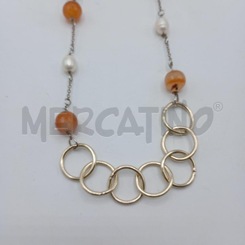 COLLANA AGATA A BANDE ACCIAIO ANELLI PERLE FIUME BIANCHE | Mercatino dell'Usato Burolo 2