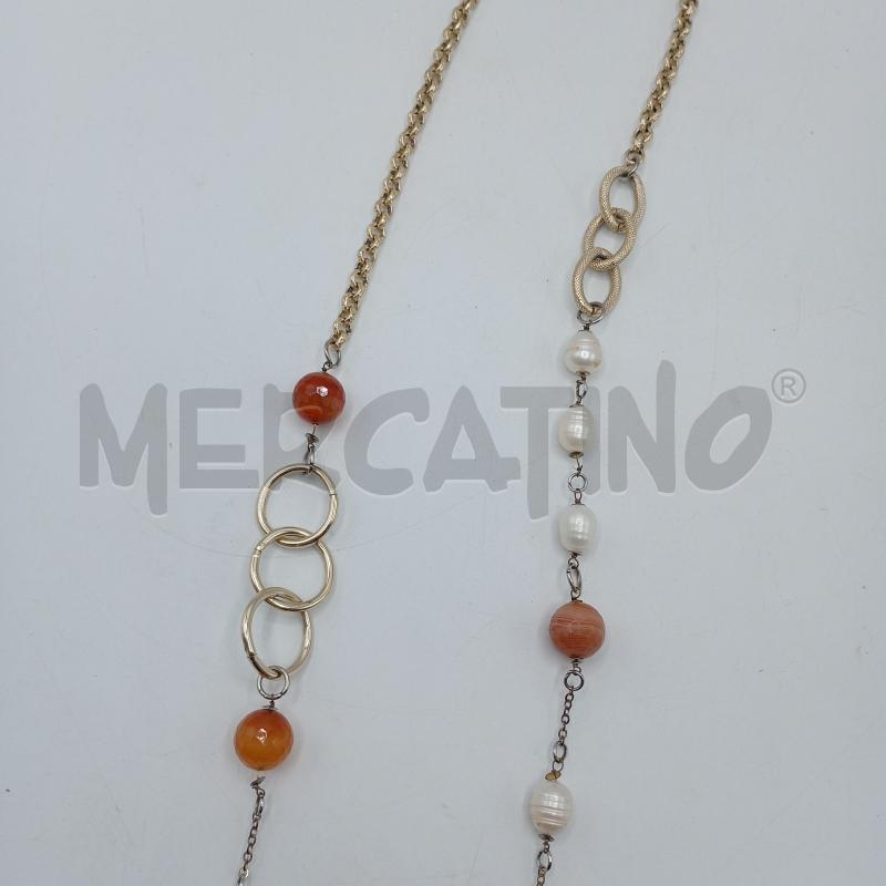 COLLANA AGATA A BANDE ACCIAIO ANELLI PERLE FIUME BIANCHE | Mercatino dell'Usato Burolo 3