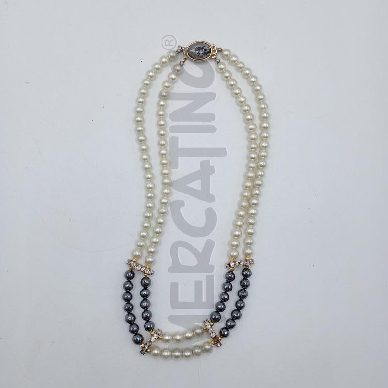 COLLANA PERLINE EMATITE NERE BIANCHE  | Mercatino dell'Usato Burolo 1