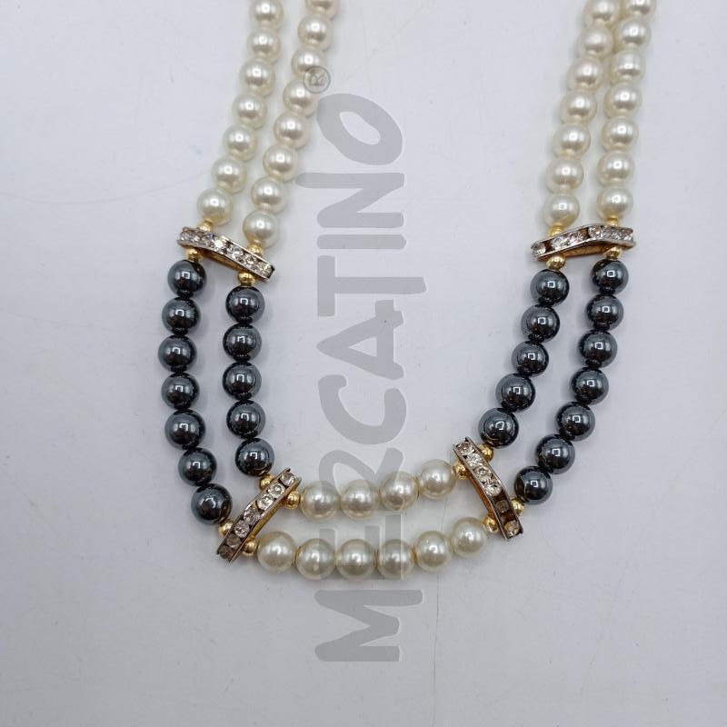 COLLANA PERLINE EMATITE NERE BIANCHE  | Mercatino dell'Usato Burolo 2