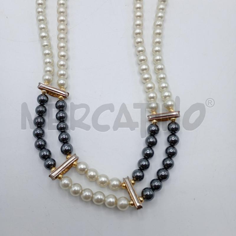 COLLANA PERLINE EMATITE NERE BIANCHE  | Mercatino dell'Usato Burolo 5