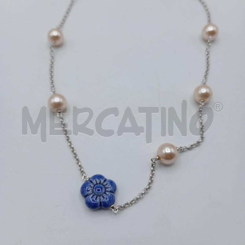 COLLANA THUN PERLINE ROSA FIORI BLU  | Mercatino dell'Usato Burolo 2