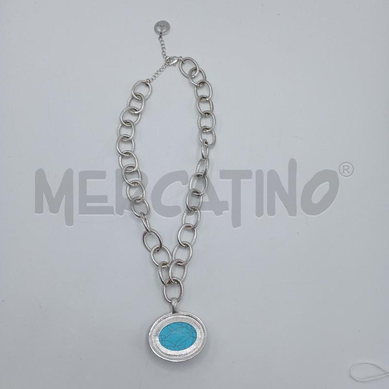 COLLANA TRIFARI CATENA ARGENTATA  MEDAGLIONE AZZURRO | Mercatino dell'Usato Burolo 2