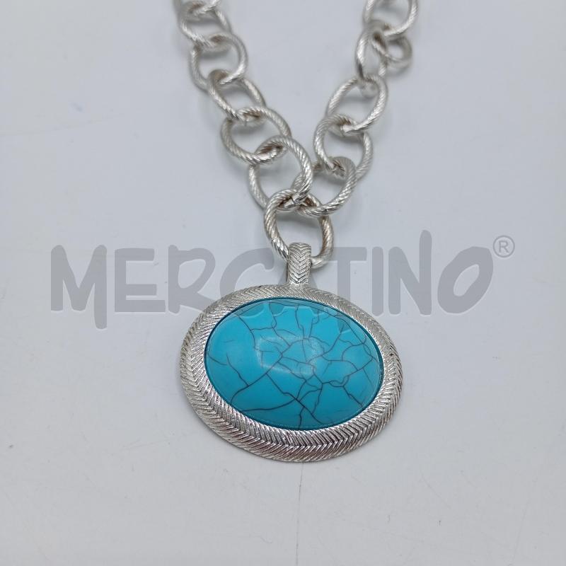 COLLANA TRIFARI CATENA ARGENTATA  MEDAGLIONE AZZURRO | Mercatino dell'Usato Burolo 3
