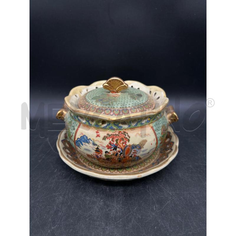 CONTENITORE CERAMICA + VASSOIO ORIENTALE SATSUMA  | Mercatino dell'Usato Burolo 1