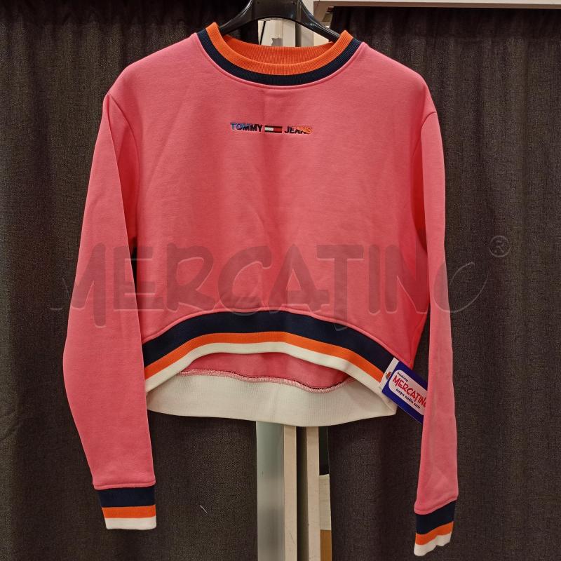 FELPA DONNA TOMMY JEANS ROSA CROP GIROCOLLO  | Mercatino dell'Usato Burolo 1