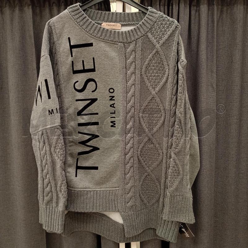 MAGLIONE DONNA TWINSET GRIGIO TRECCE LANA | Mercatino dell'Usato Burolo 1