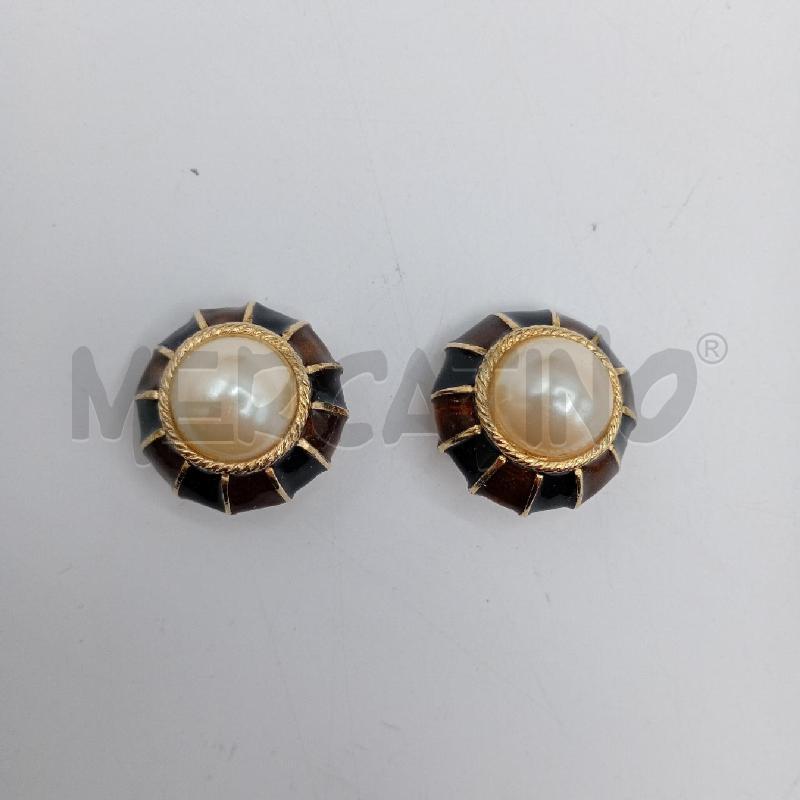 ORECCHINI GAY BOYER TONDI VINTAGE MARRONE NERO SMALTATO PERLINE BEIGE | Mercatino dell'Usato Burolo 1
