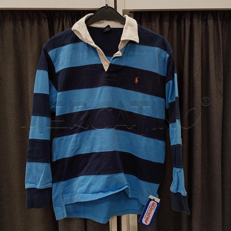 POLO UOMO RALPH LAUREN BLU AZZURRO RIGHE COLLETTO BIANCO | Mercatino dell'Usato Burolo 1