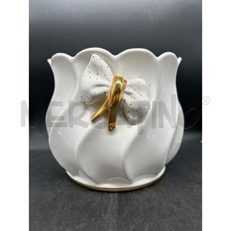 PORTA VASO CERAMICA CON FIOCCO DORATO | Mercatino dell'Usato Burolo 1