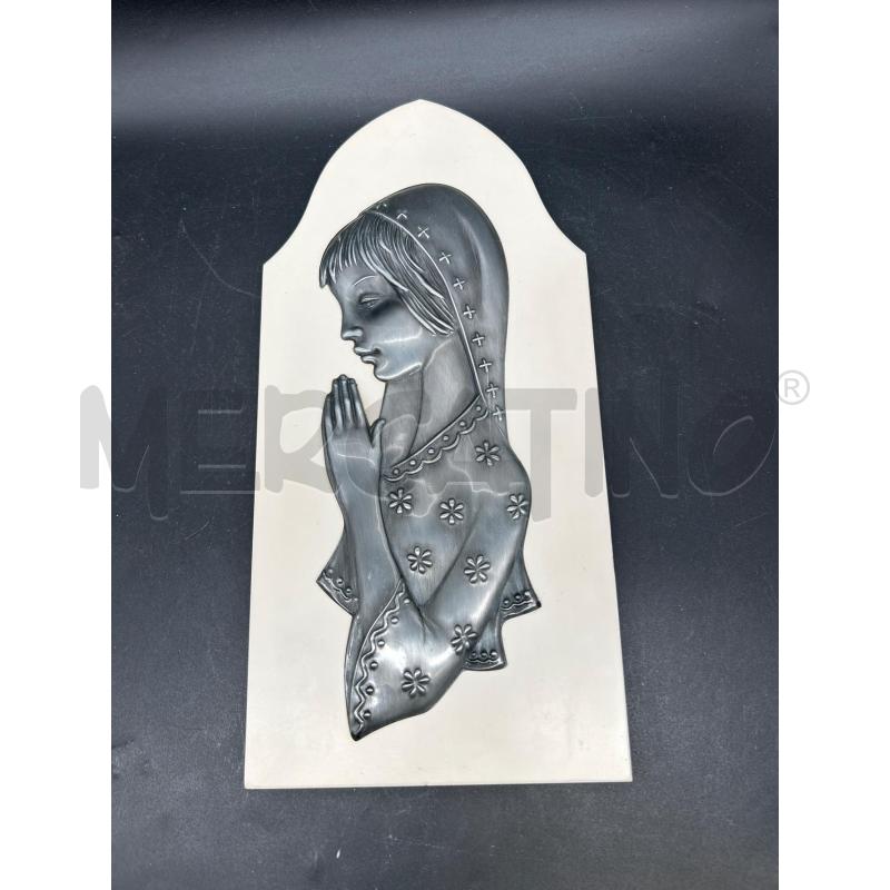 QUADRETTO  ICONA METALLO SU LEGNO DONNA CHE PREGA | Mercatino dell'Usato Burolo 1