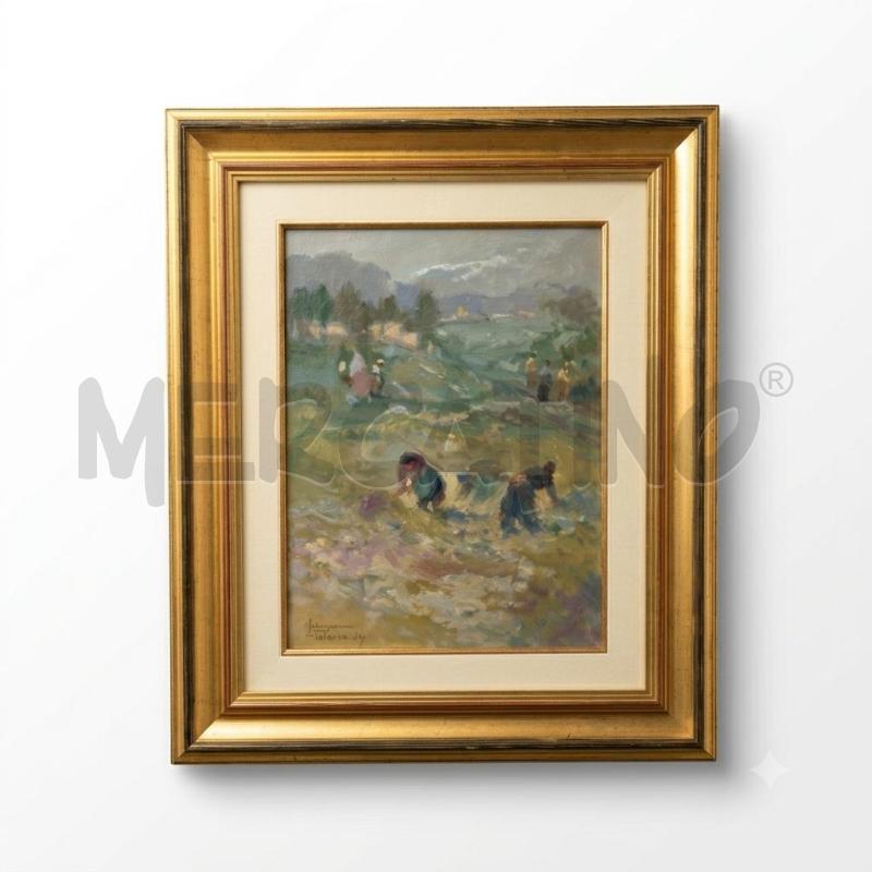 QUADRO DIPINTO DI PELUSO PAESAGGIO CONTADINI | Mercatino dell'Usato Burolo 1