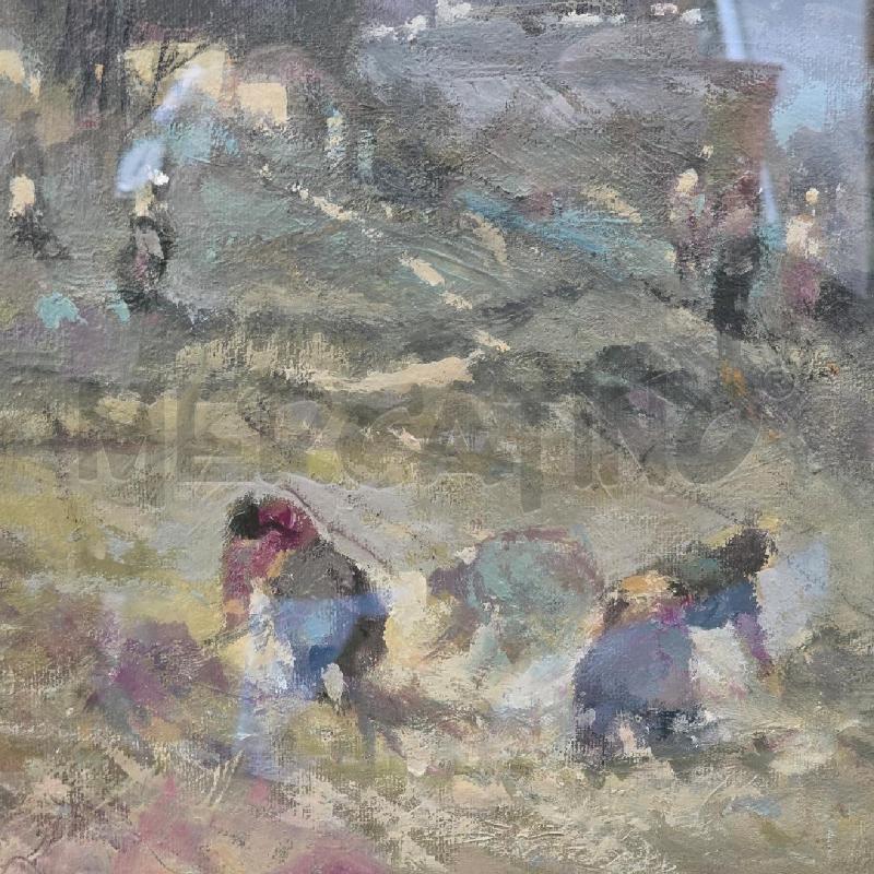 QUADRO DIPINTO DI PELUSO PAESAGGIO CONTADINI | Mercatino dell'Usato Burolo 3