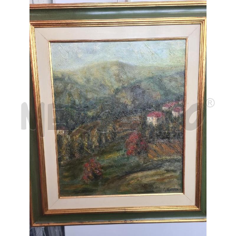 QUADRO DIPINTO PAESAGGIO MONTANO CON CASE  | Mercatino dell'Usato Burolo 1