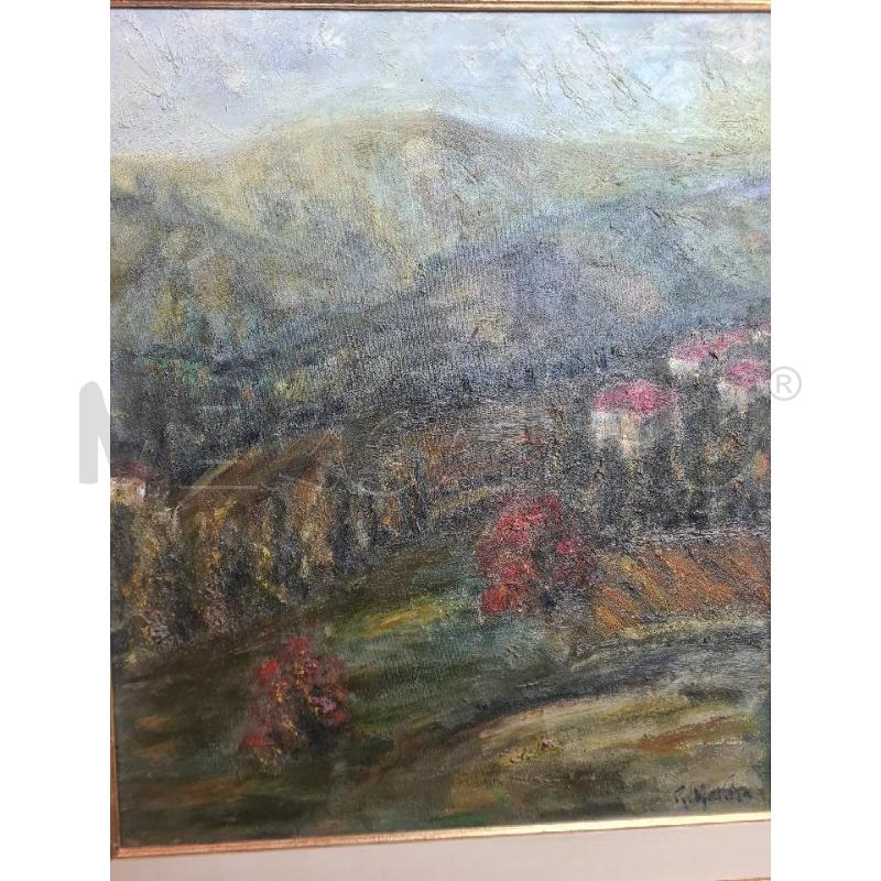 QUADRO DIPINTO PAESAGGIO MONTANO CON CASE  | Mercatino dell'Usato Burolo 2