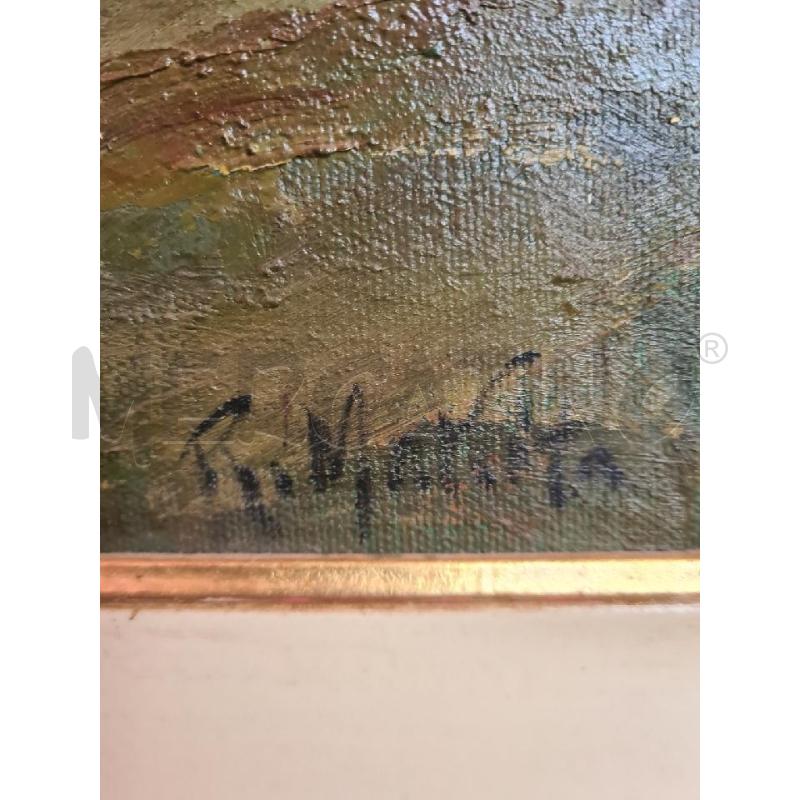 QUADRO DIPINTO PAESAGGIO MONTANO CON CASE  | Mercatino dell'Usato Burolo 3