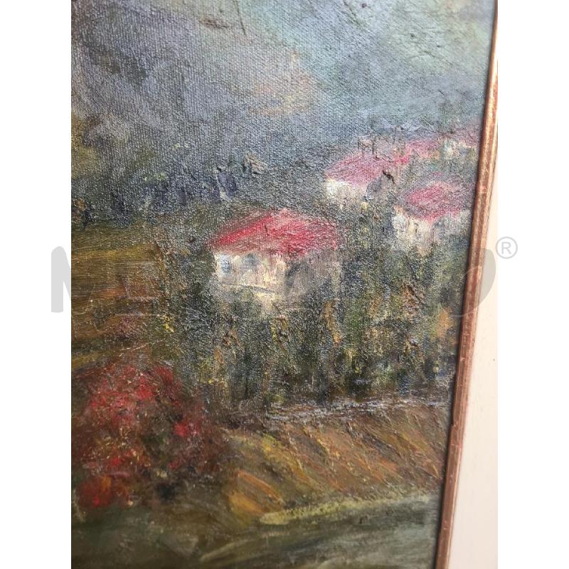 QUADRO DIPINTO PAESAGGIO MONTANO CON CASE  | Mercatino dell'Usato Burolo 4