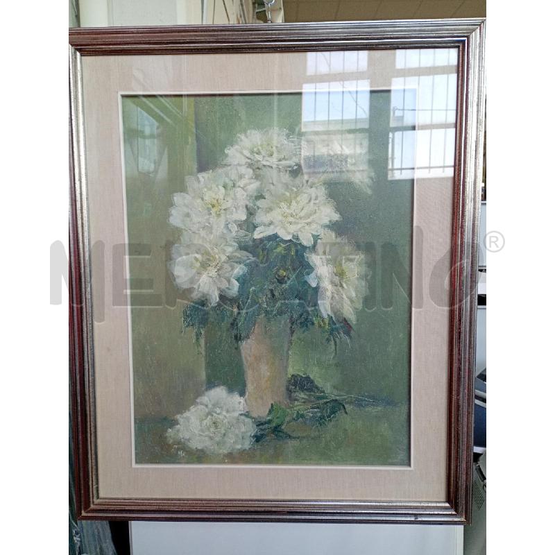 QUADRO DIPINTO VASO CON FIORI BIANCHI | Mercatino dell'Usato Burolo 1
