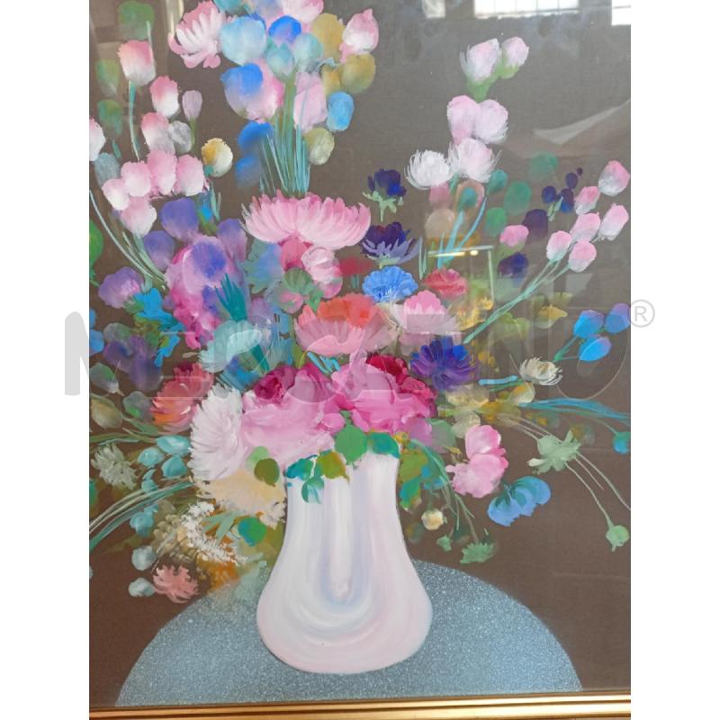 QUADRO DIPINTO VASO CON FIORI SFONDO NERO | Mercatino dell'Usato Burolo 2