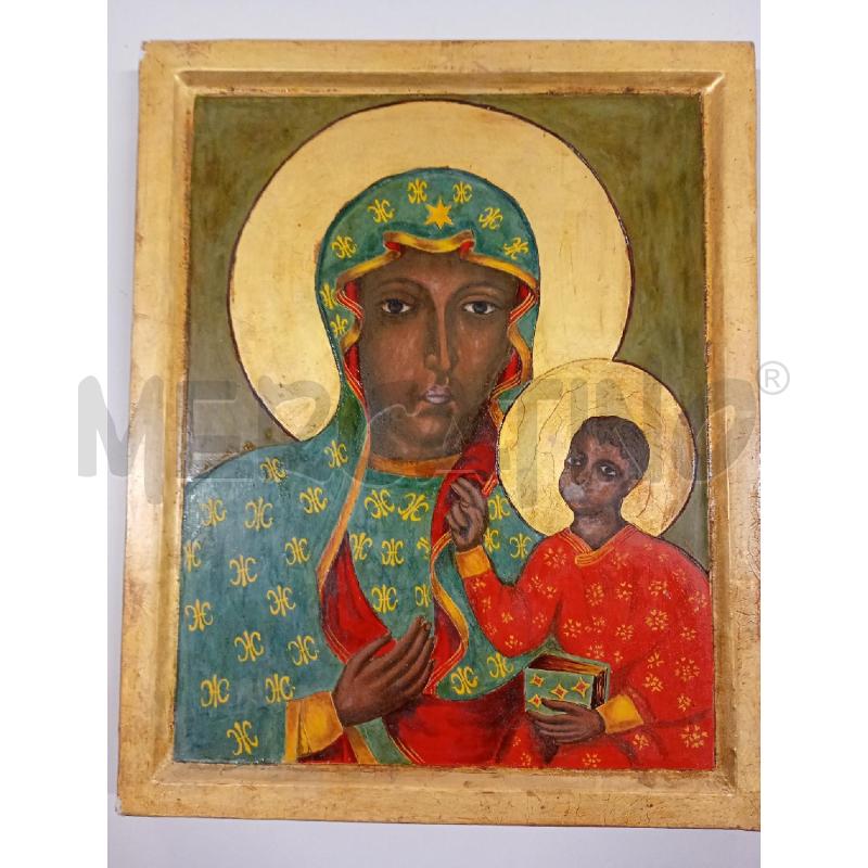 QUADRO ICONA RELIGIOSA MADRE FIGLIO SFONDO VERDE | Mercatino dell'Usato Burolo 1