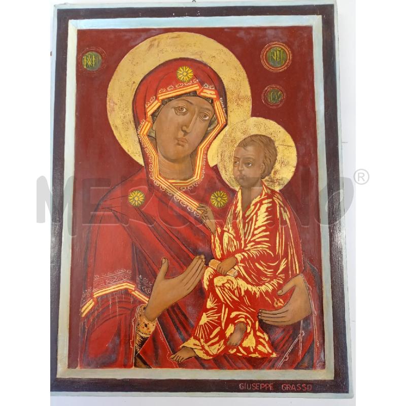 QUADRO ICONA RELIGIOSA VERGINE SFONDO ROSSO | Mercatino dell'Usato Burolo 1