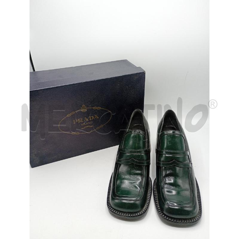 SCARPE DONNA PRADA VERDE SCURO IN PELLE CON TACHI VINTAGE | Mercatino dell'Usato Burolo 1