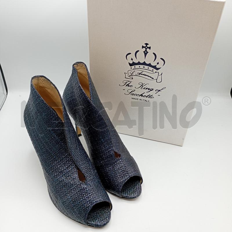 SCARPE THE KING OF TACCHI RAFFIA BLU SPUNTATO+SCATOLA  | Mercatino dell'Usato Burolo 1