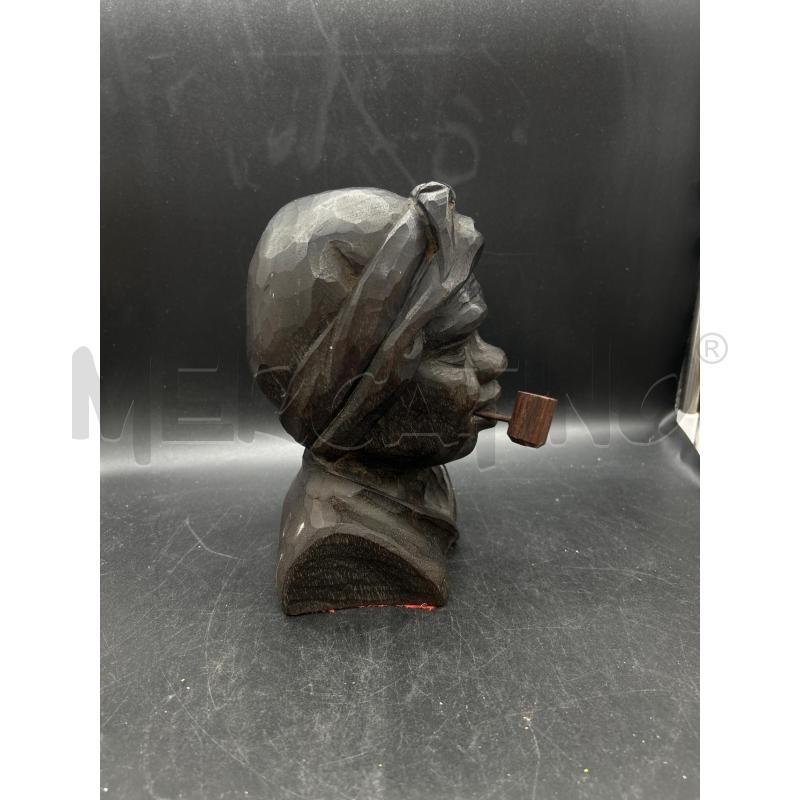SCULTURA BUSTO DONNA CON PIPA LEGNO SCURO | Mercatino dell'Usato Burolo 2