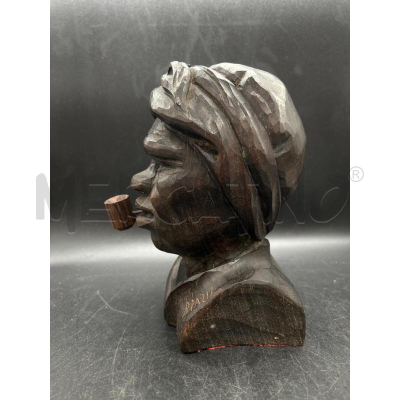 SCULTURA BUSTO DONNA CON PIPA LEGNO SCURO | Mercatino dell'Usato Burolo 4
