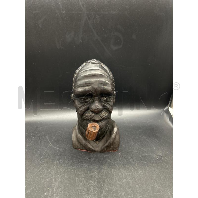 SCULTURA BUSTO UOMO CON PIPA LEGNO SCURO | Mercatino dell'Usato Burolo 1