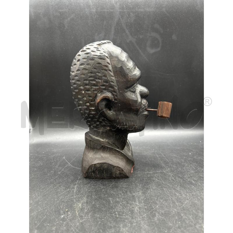 SCULTURA BUSTO UOMO CON PIPA LEGNO SCURO | Mercatino dell'Usato Burolo 2