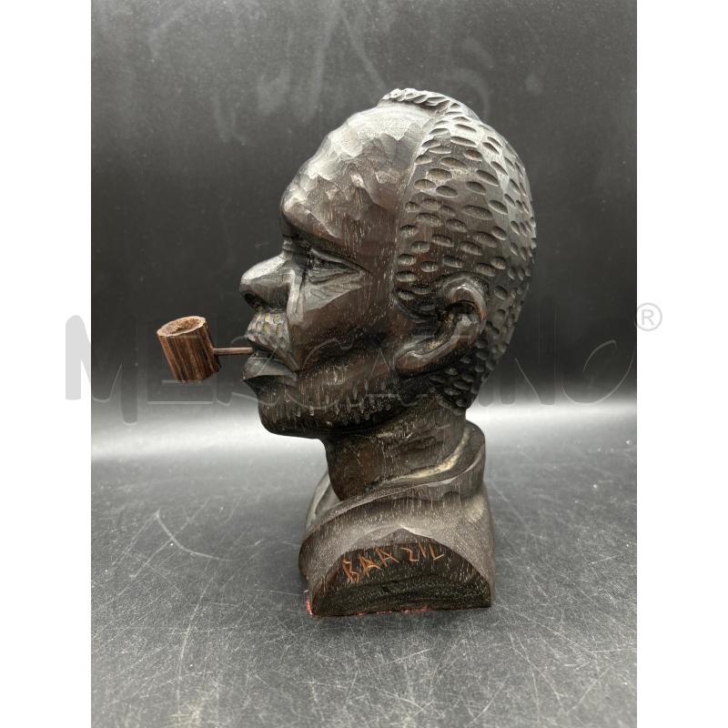 SCULTURA BUSTO UOMO CON PIPA LEGNO SCURO | Mercatino dell'Usato Burolo 4