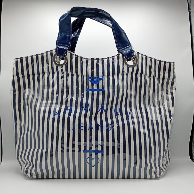 SHOPPER ARMANI JEANS IN PLASTICA LUCIDA BIANCA CON RIGHE BLU SCURO | Mercatino dell'Usato Burolo 1