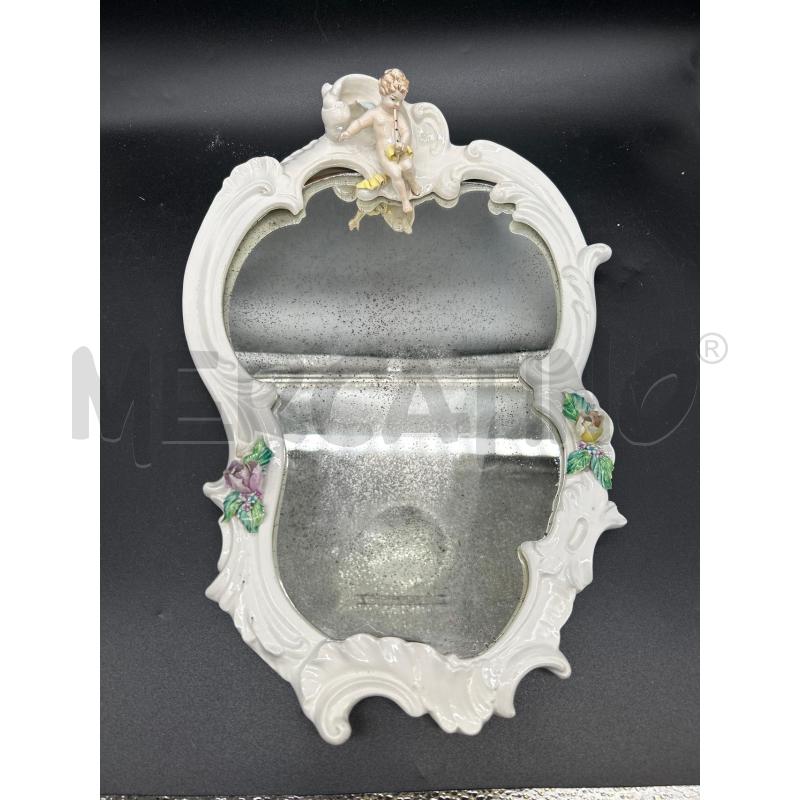 SPECCHIO CORNICE PORCELLANA CON PUTTO E FIORI | Mercatino dell'Usato Burolo 1